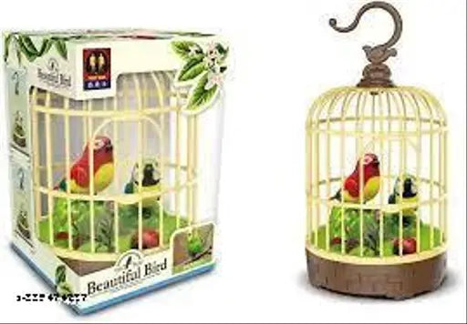 Realistic Singing & Chirping Bird Toy, Battery Operated Bird in Cage with Sensory Touch