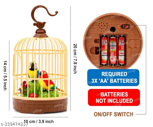 Realistic Singing & Chirping Bird Toy, Battery Operated Bird in Cage with Sensory Touch